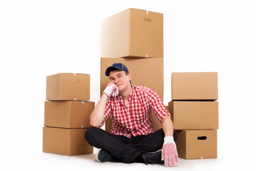 Boxes and furniture stored in a Deptford storage space